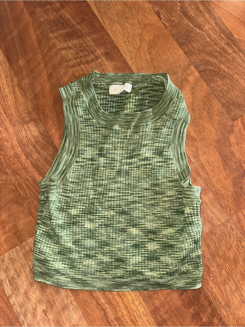 La Hearts Olive Green Marled Ribbed Crop Tank